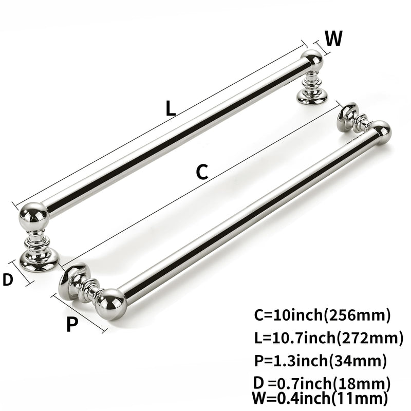 khtumeware 2 Pack 10 inch(256mm) Hole Center Vibrant Polished Nickel Cabinet Pulls Solid Heavy-Duty Kitchen Cabinet Hardware for Drawers Dressing Table Bathroom Handle