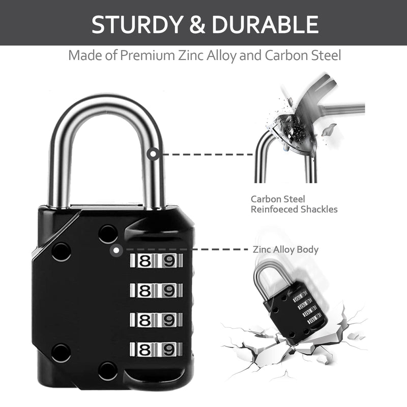 [Australia - AusPower] - Vervida® Combination Lock Resettable 2 Pack 4 Digit Outdoor Waterproof Combo Padlock for School Gym Locker, Sports Locker, Fence, Toolbox, Gate, Hasp Storage (Black) Black 