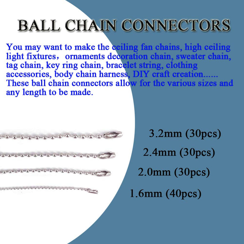 [Australia - AusPower] - KINGOU 80pcs Stainless Steel Ball Chain Connector Clasps Fits for 1.6/2.0/2.4/3.2mm Beaded Ball Chain 
