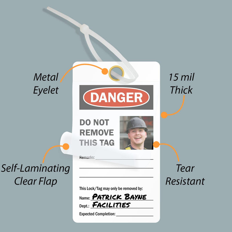 SmartSign Do Not Operate - Equipment Locked Out 2 - Sided Photo Lockout Tag | 6" x 3.25" Vinyl with Self-Laminating Clear Flap, Pack of 25