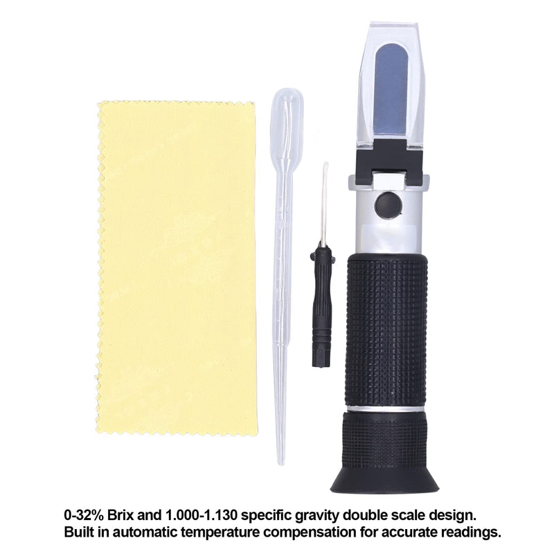 [Australia - AusPower] - Brix Refractometer, Brix Meter Refractometer with ATC, Dual Scale Refractometer Brix 0-32% & Specific Gravity 1.000-1.130, Lab Refractometer for Wine Making, Beer Brewing, Fruit, Sugar Content 
