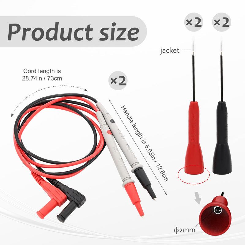 [Australia - AusPower] - 4 Pcs 1mm Extended Multimeter Probes and 4 Pcs Professional Multimeter Leads Set, High Precision Meter Leads, 600V10A Nickel-Plated Copper Non-Destructive Test Probe 