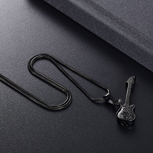 Guitar Urn Necklace for Ashes Musical Instrument Cremation Jewelry for Women Men Stainless Steel Memorial Necklaces Ash Holder for Human Pets Keepsake Jewelry for Loved Ones with Fill Tool A-Black