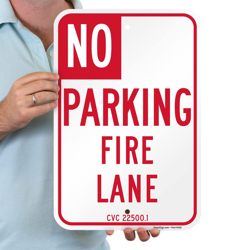 SmartSign 18 x 12 inch “No Parking Fire Lane” Metal Sign, 120 mil Aluminum Composite (ACM), Engineer Grade Reflective Material, Red and White Red, White