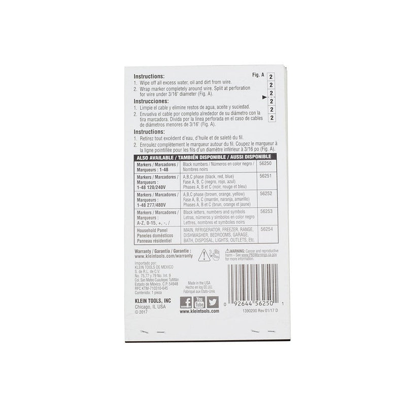 Klein Tools 56250 Wire Marker Book for Cable Management, Electric Panel Organization Wire Label Stickers, Numbered 1-48 1 Count (Pack of 1) Standard