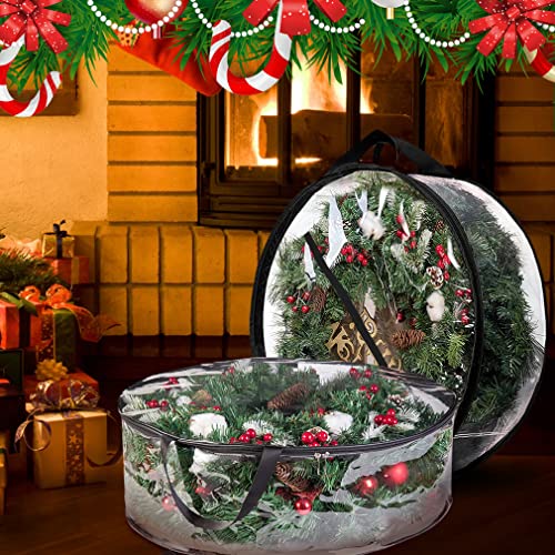 ProPik Christmas Wreath Storage Bag 36" - 2 Pack Clear Christmas Wreath Storage Container- Garland Holiday Artificial Wreath Storage Holder - Water Proof Transparent PVC (36 Inch, Black) 36 Inch