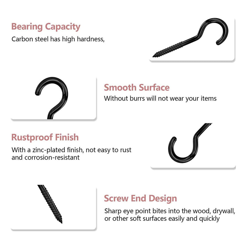 [Australia - AusPower] - 3 Inch Screws Hooks Ceiling Cup Hook Ring Screws for Indoor Outdoor Plant Hangers, Hanging Lights and Wires, Black 30 Pcs 
