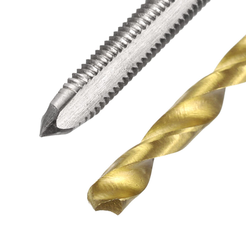 QUARKZMAN Metric Tap and Drill Bit Set, 2 Pieces M3 x 0.5 Straight Groove Taps and 2 Pieces 3mm Titanium Coated Twist Drill Bits HSS6542 | M3 x 0.5 Straight Groove Taps, 3mm Titanium Coated Twist Drill Bits, Thread Cutting Tools
