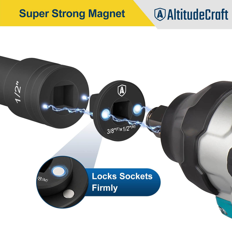 Low Profile Impact Socket Adapter Set, Drive Ratchet Adapter Set, Designed for Tight Spaces, 3/8" to 1/2", 1/4" to 3/8", 3/4" to 1", 1/2" to 3/4", 4PC