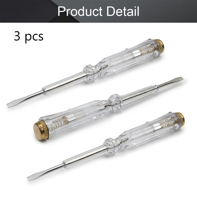 [Australia - AusPower] - Fielect 3Pcs Tester Screwdriver, Voltage Detector Pen Light Circuit Tester Electric Test Pen Screwdriver AC/DC 100-500V Yellow transparent silver 
