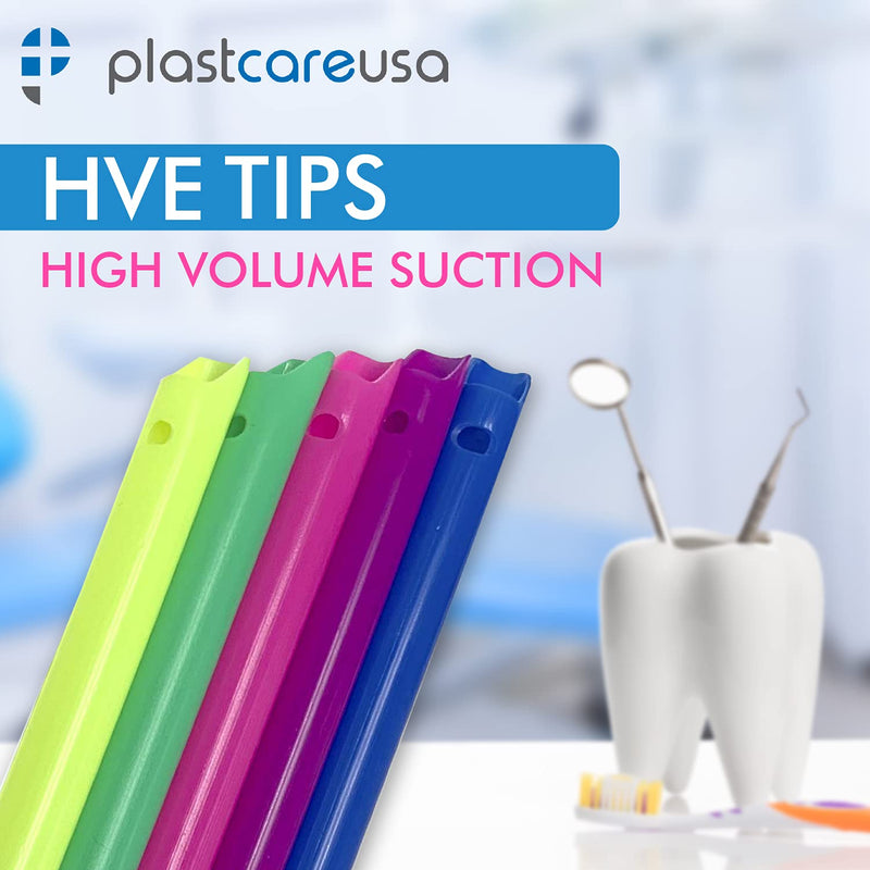 [Australia - AusPower] - High Volume Evacuator HVE Tips - 100 HVE Suction Tips Dental Disposable - Vented Evacuation Aspirator Tips with Smooth Edges (Rainbow Assorted - 100 Pack) by PlastCare USA 