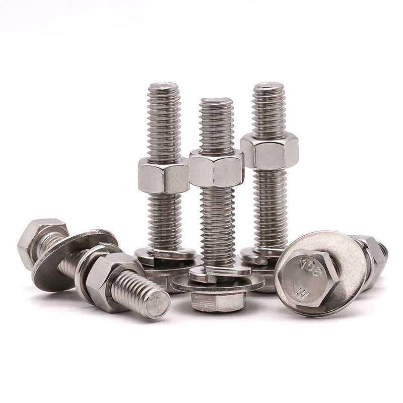 [Australia - AusPower] - (6 Sets) 1/2-13 x 2-1/2" Stainless Steel Hex Bolts & Hex Nuts & Large Diameter Flat Washers & Lock Washers Hardware Kit, 304 Stainless Steel 18-8, Full Thread Hexagon Bolt Assortment 1/2-13 x 2-1/2" 6 