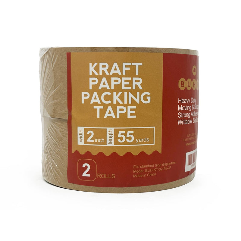 Buhbo Brown Kraft Paper Packing Tape, Heavy Duty Moving Tape for Box & Carton Shipping, Sealing, Masking Craft Tape, 2 inch x 55 Yards (2 Roll Pack)