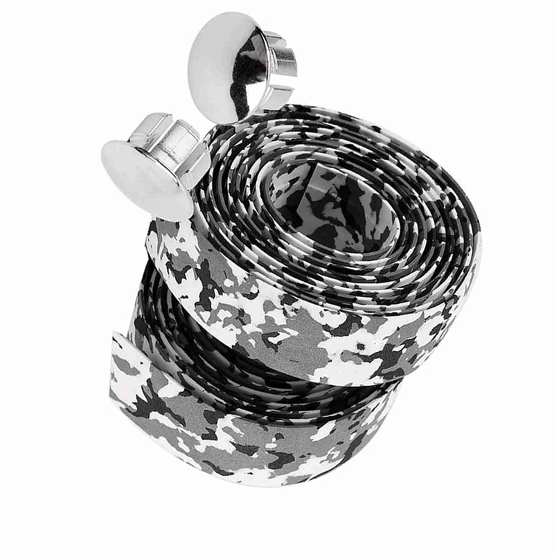 Tbest Handlebar Tape Reflective Grip Wrap Tape + 2 Bar Plugs for Mountain Road Bike (Pack of 2) Black+White