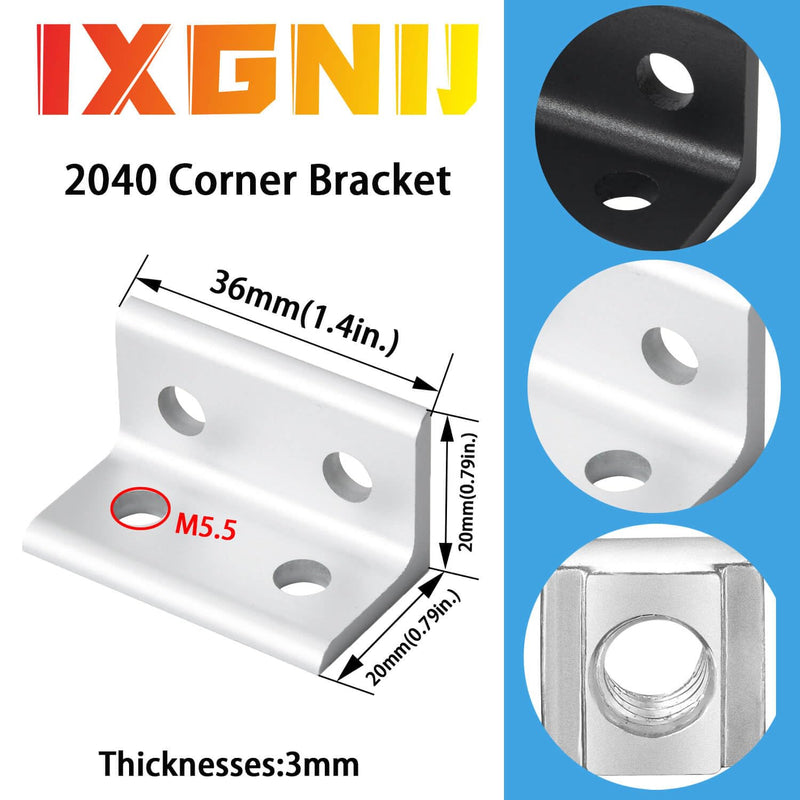 10Set 2040 Corner Bracket Connector for 2040 Aluminum Extrusion Accessories Silver(3625 10Set) 2040 10 Set B