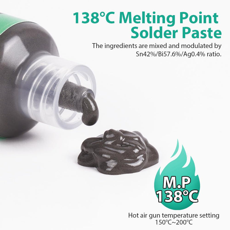 Flintronic Lead Free Solder Paste 30g Sn42 Bi58 Syringe Soldering Paste Flux | Low temperature 138°C solder flux tin paste, solder paste for BGA SMT LED SMD solder #3 Lötpaste #6 Soldering Paste 30 G, Low Temperature 138 °c