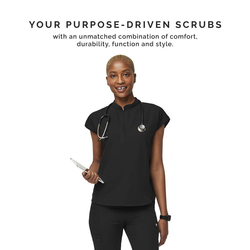 [Australia - AusPower] - FIGS Rafaela Oversized Scrub Tops for Women — Mandarin Collar, Shirttail Hem, 3 Pockets, 4-Way Stretch Women’s Scrub Top Medium Black 