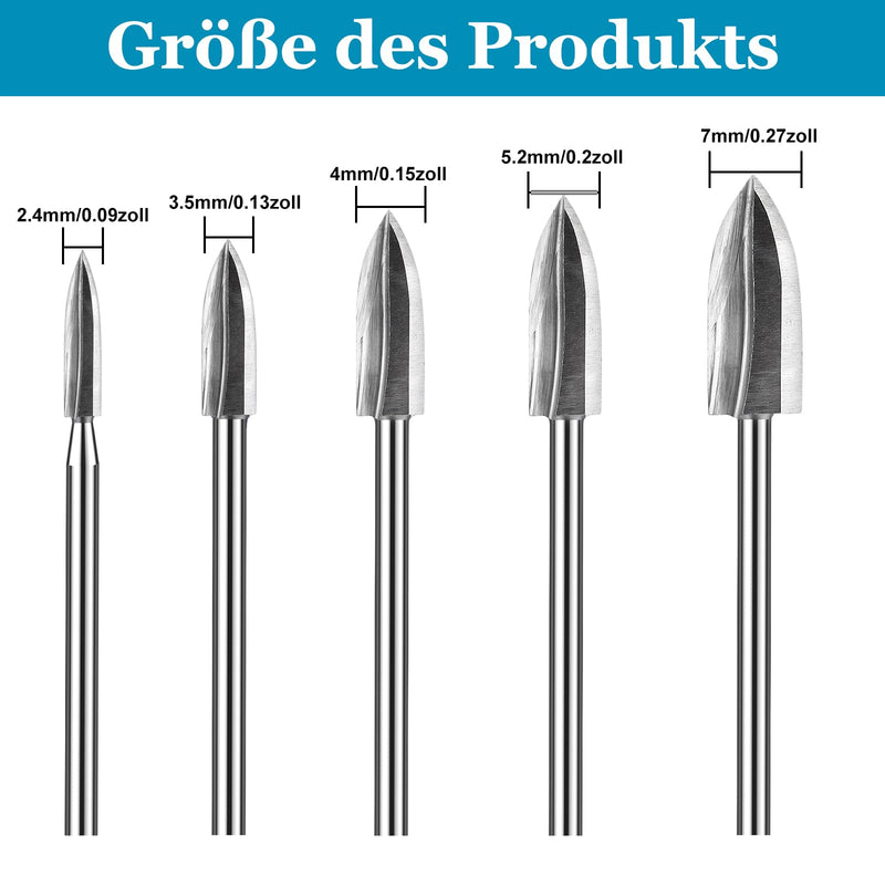 [Australia - AusPower] - Tczecoo Pack of 5 Wood Carving Tools, HSS Engraving Tool, Engraving Drill Wood with 3 mm Shank, Wood Carving Tool Milling Cutter Accessories, Wood Carving Tool for Rotary Tools, Wood Carving Drilling silver 