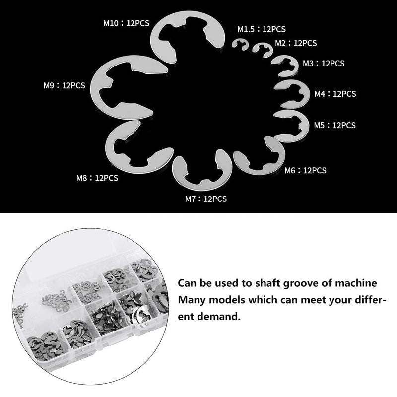 [Australia - AusPower] - EClip Retaining Washers, Circlip Kit Resistance and Oil Resistance Many Models 304 Stainless Steel Silver for Shaft Groove of Machine 