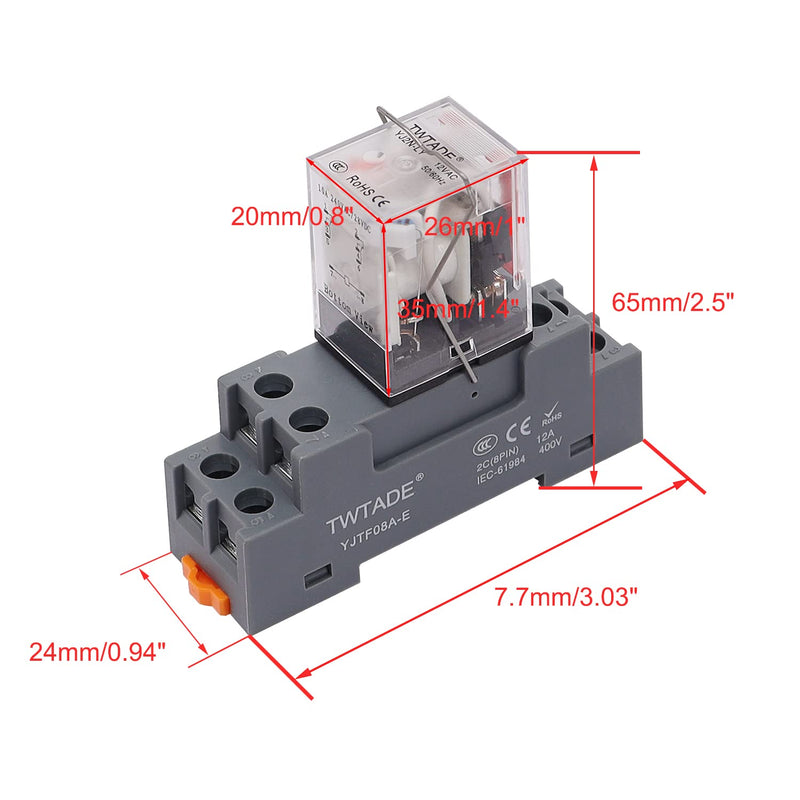 [Australia - AusPower] - TWTADE/AC 24V Relay 10A Electromagnetic Power Coil Relay 8 Pins DPDT 2NO+2NC with Indicator Light and Socket Base -YJ2N-LY AC 24V 8 PIN-10A 