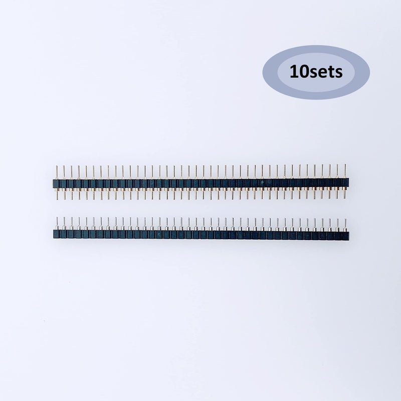 [Australia - AusPower] - 10sets Male and Female Single Row Double Head Round Row Needle Gold Plated Round Hole Row Round Hole Seat 2.54mm 1x40pin Spacing Used in Computer and Breadboard (10sets Male and Female) 10sets Male and Female 
