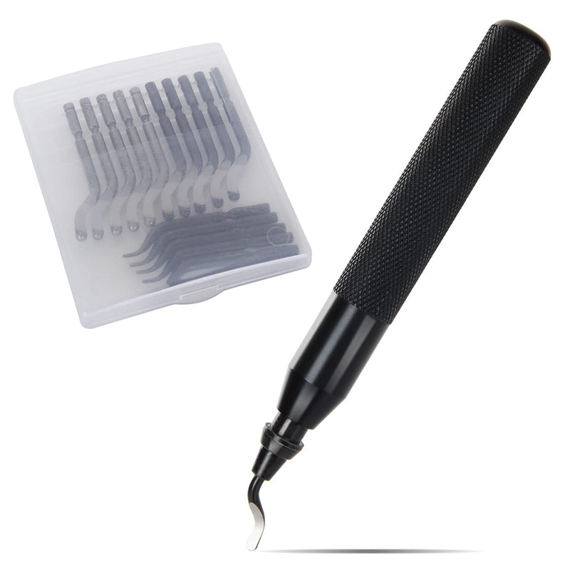 [Australia - AusPower] - Deburring Tool with 15pcs Extra Rotary High Speed Steel Blades, Deburr Cutters Deburring Tool Kit for 3D Printing, Resin, Plastic, Metal, Copper, PVC Pipe (Black) 