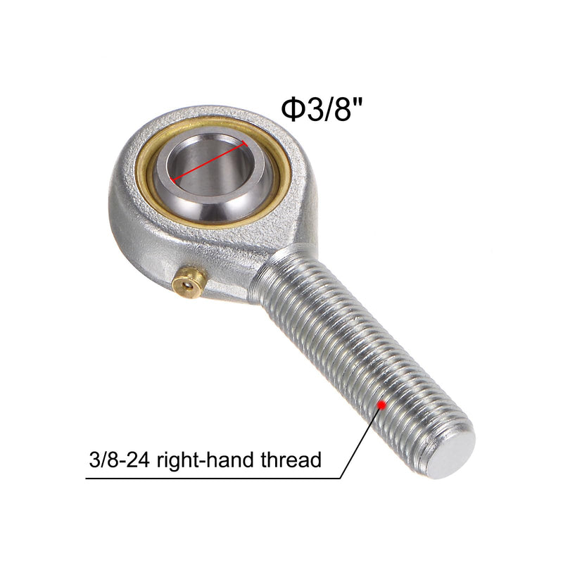 [Australia - AusPower] - uxcell 2pcs POSB6 Male Rod End Bearing 3/8 Inch Bore and 3/8-24 Right Hand Thread, Self-Lubricating Joint Rod Ends, includes Jam Nut 