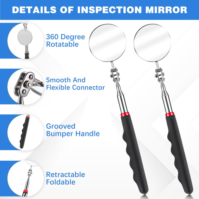 [Australia - AusPower] - YBEATY Set of 2 Telescopic Inspection Mirror Set, Round, 360 Degrees, Rotatable, Extendable Mechanical Car Mirror, Inspection Mirror Handles for Vehicle Inspections, Technicians, Tool, Geocaching 