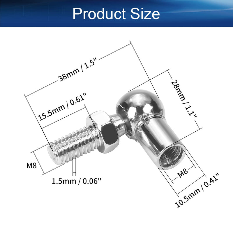 [Australia - AusPower] - Heyiarbeit 2Pcs Rod End Ball Bearing with Stud, M8 Female Thread 8mm Round Handle Dia A3 Steel Silver Tone 8x8mm 