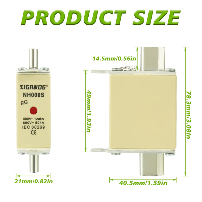 [Australia - AusPower] - SIGANDG NH Fuse Insert NH000 63A gG Front Display Combination Detector Pack of 3 