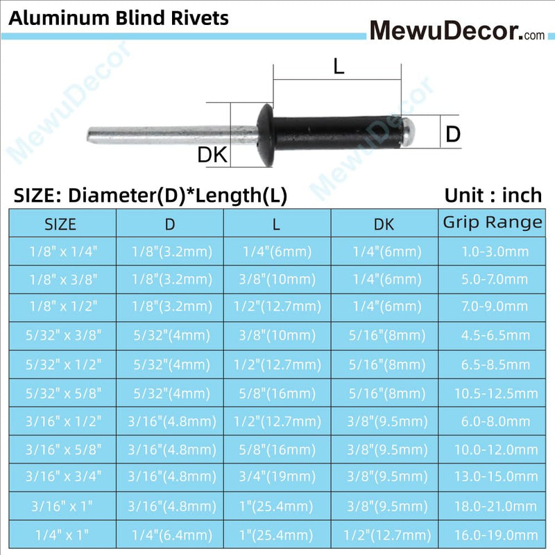 [Australia - AusPower] - 1/4" x 1/2" Aluminum Blind Rivets, Black, 6.5 x 12.7mm Pop Rivets, 100 PCS 1/4" x 1/2" 