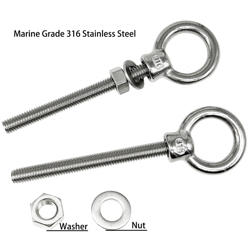 [Australia - AusPower] - Eye Bolts, 2pack 1/2" x 5-1/8" Heavy Duty Shoulder Lifting Ring Threaded Eyebolts with Nuts Washers 316 Stainless Steel Marine Grade Eyebolt M12*130-2pack 