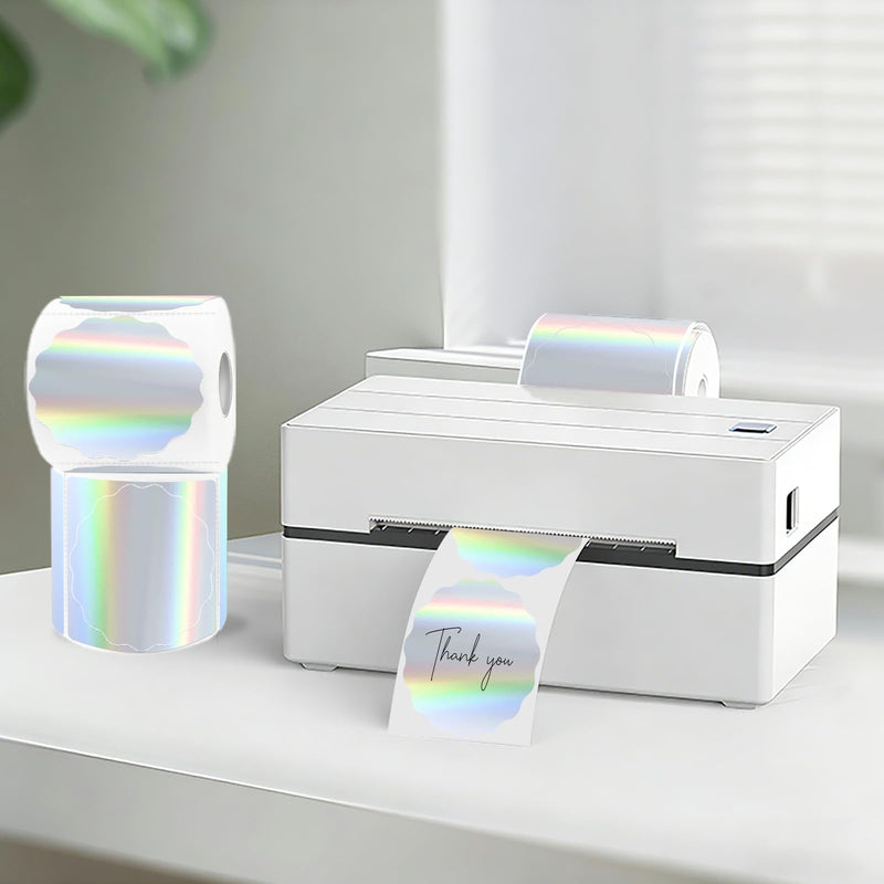 3 Inch Round Holographic Thermal Labels, Color Flower Thermal Sticker Labels for Small Business, Logo Design, Baking,300 Sheets/1 Roll (Holographic Silver) 3 inch