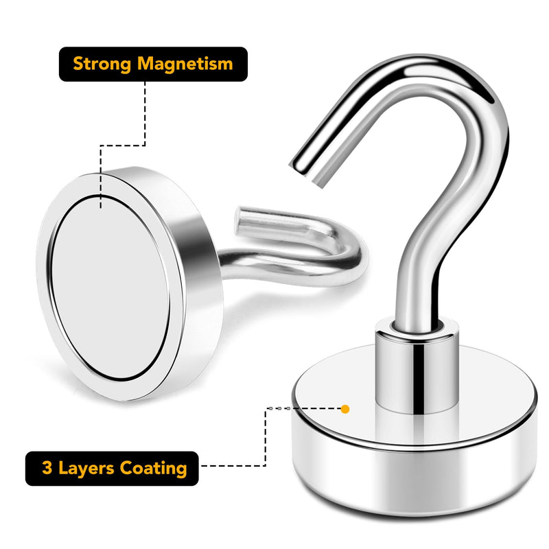 [Australia - AusPower] - TRYMAG Magnetic Hooks Heavy Duty, 28Lbs Super Strong Magnet Hooks for Hanging, Neodymium Earth Magnets with Hook for Refrigerators and Cruise Cabin, Grill, Workplace-25pcs 25PCS Silver-28LBS 
