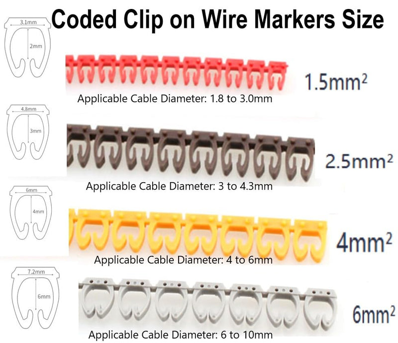 Wire Number Tube Cable Marker, 0.2 x 0.2in Colorful Clip on Wire Marker, Digital Number Wire Numbering Marker, Plastic Cable Numbering Marker Tube for Wires Management, 100Pcs 100PCS 12AWG 4mm²