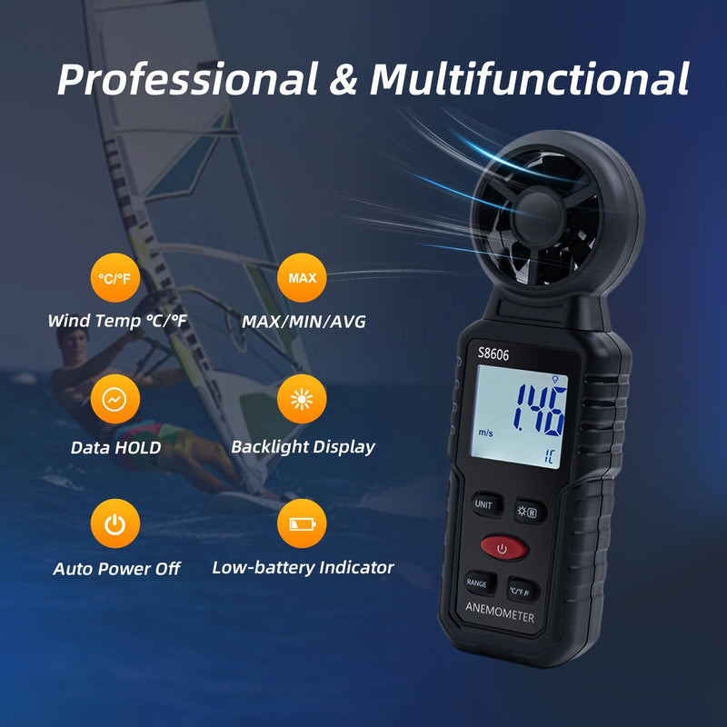 [Australia - AusPower] - Mcbazel 3 in 1 Handheld Digital Anemometer Wind Gauge Wind Gauge for Measuring Wind Speed Temperature Windchill for HAVC Drone Sailing Fishing 