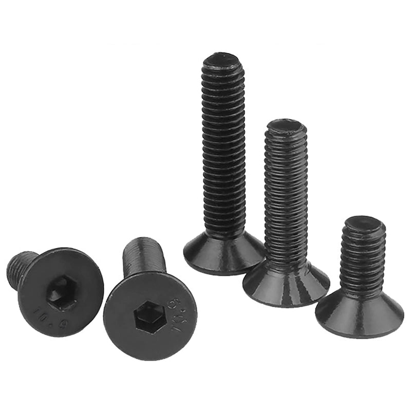 [Australia - AusPower] - 125PCS Grade 10.9 Alloy Steel Flat Head Hex Socket Cap Screws Bolts, M4 x 8/12/16/20/30mm Allen Head Hex Drive Machine Screws Set with Hex Key, Black Oxide Finish, Fully Threaded Pitch : 0.7 mm 125pcs-M4 x 8/12/16/20/30 