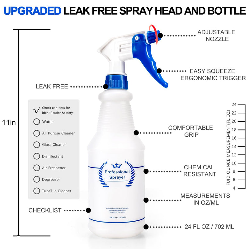 [Australia - AusPower] - Plastic Spray Bottle, Empty Spray Bottles (2 Pack 24 Oz), All-Purpose Sprayer for Cleaning Solutions, Bleach Spray, Planting, BBQ, Mist & Stream Water Spraying Bottle with Adjustable Nozzle 2-Pack 