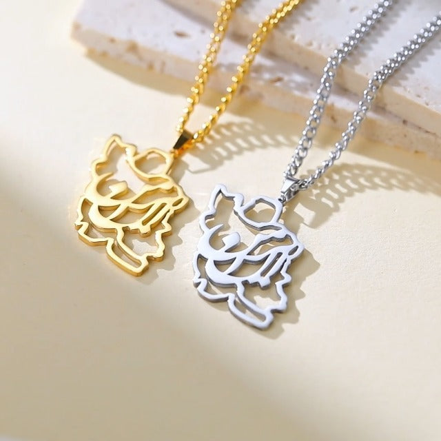 Dreamtimes Iran Map Pendant Necklace Peace Dove Olive Branch Persian Calligraphy Necklaces Stainless Steel Persian-Inspired Jewelry Style2-G