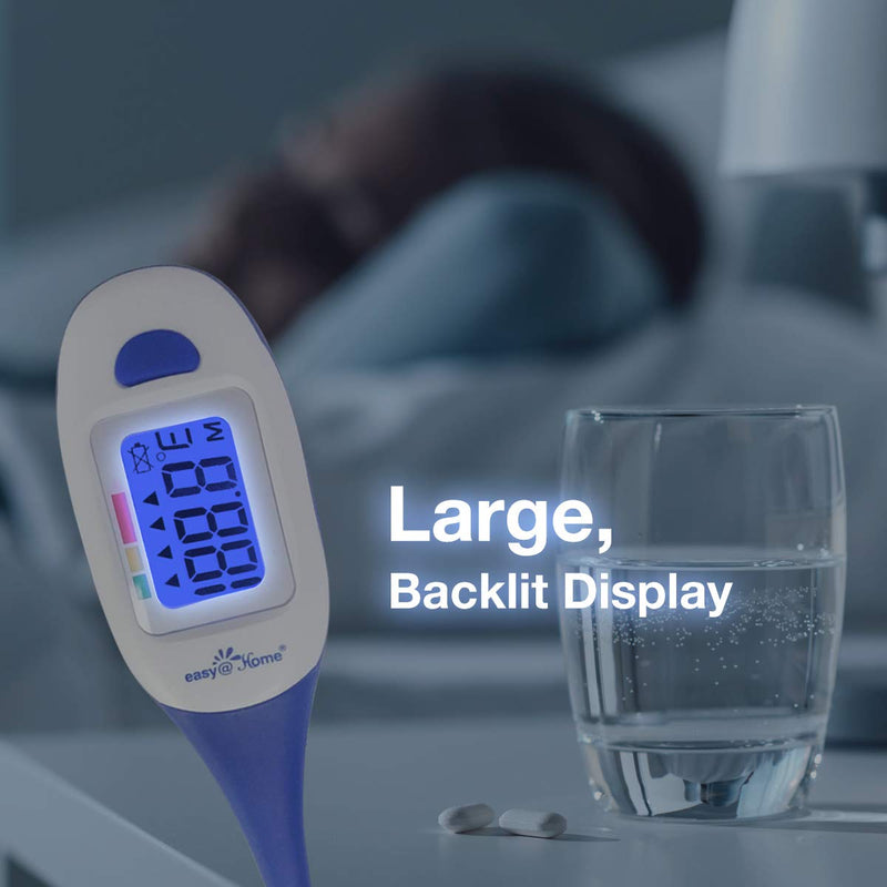 [Australia - AusPower] - Easy@Home Digital Medical Baby Fever Oral Thermometer, Rectal or Axillary Underarm Body Temperature Measurement with Backlit LCD Display, Waterproof Flexible tip,Test Completion & Fever Alarm-EMT-026 