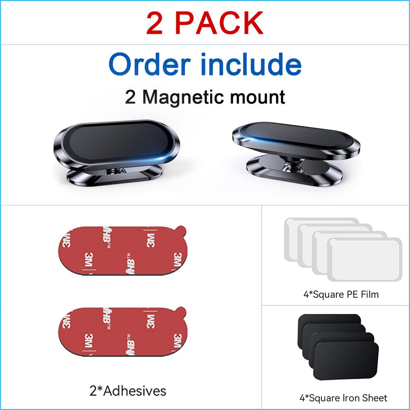 [Australia - AusPower] - 【2-PACK】Magnetic Phone Holder for Car Dash [ Super Magnet ] [ 4 Metal Plate ] Car Mount for Iphone Magnetic Car Mount for Cell Phone [ 360° Rotation ] Universal Dashboard Carmount Magnetic Phone Mount Black 