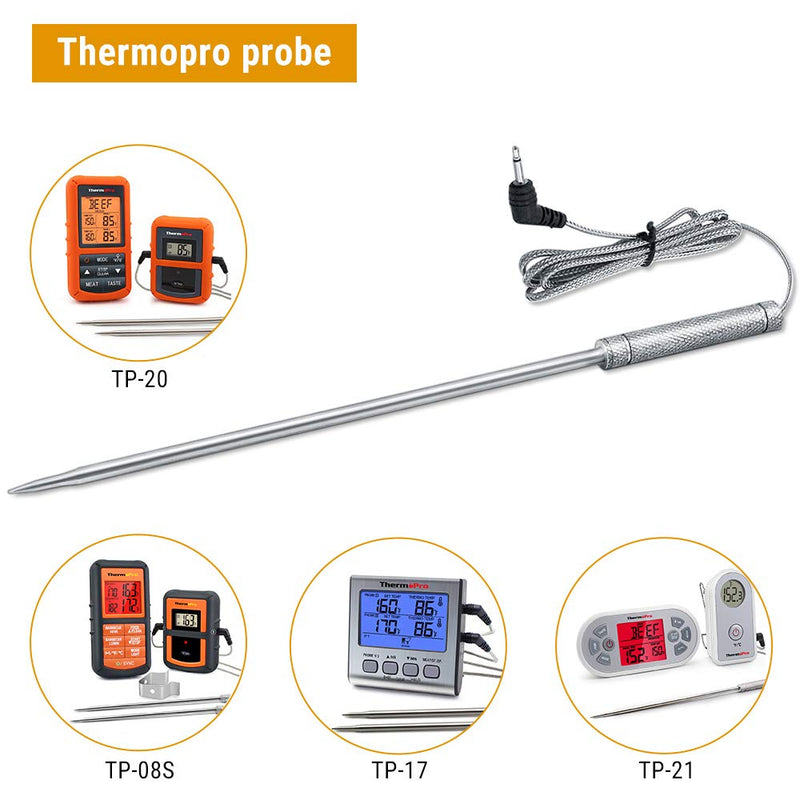 [Australia - AusPower] - ThermoPro Stainless Steel Probe Replacement Stainless Meat Probe for TP08, TP17, TP20,TP21, TP22 (TPW02) Silver 