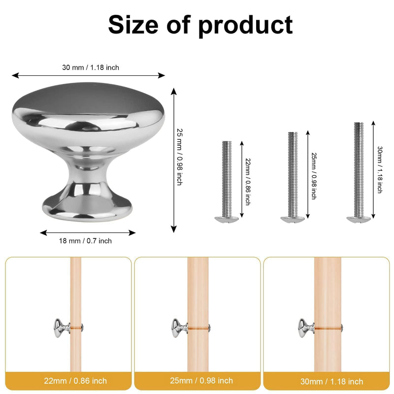 20x Polished Chrome Cabinet Hardware Round Mushroom Knob Drawer Handles 30mm/1.18" for Kitchen Cupboard Furniture Chest Door Dresser Bathroom (Silver) 20 Pack Silver