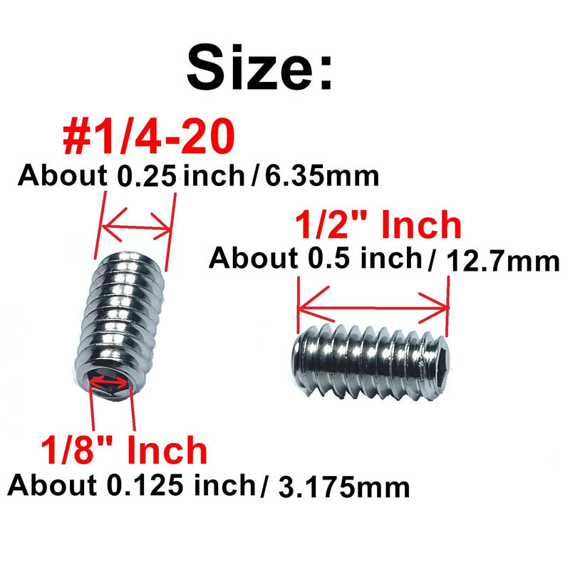 [Australia - AusPower] - 50pcs Set Screws 1/4-20 x 1/2" inch 304 Stainless Steel Allen Head Hex Hexagon Socket Set Screws with 1/8" Allen Wrench,Set Grub Screws Hex Allen Head Socket Set Screws.(1/2" Length) 