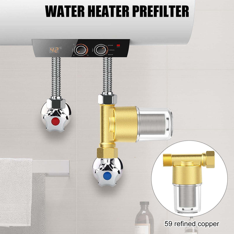 [Australia - AusPower] - Pipeline Water Filter, 1/2 Inch Water System Pre-Filter with 40μm 304 Stainless Steel Filter Element, Inline Mesh Strainer Water Pump Filter, Brass Water Pipe Filter for Bathrooms and Kitchens 