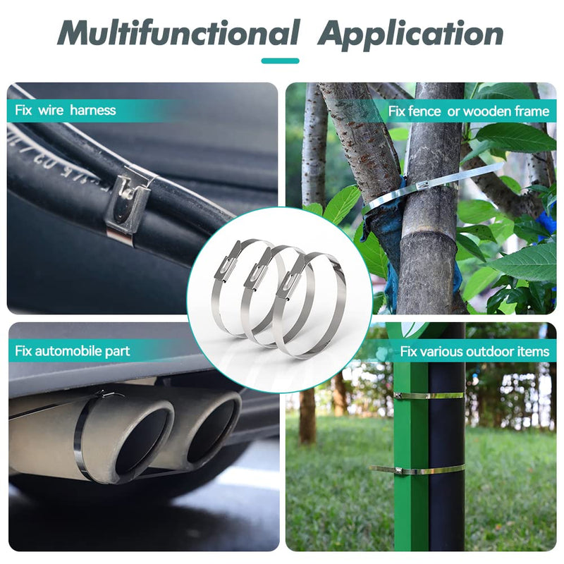 [Australia - AusPower] - Metal Zip Ties 11.8 inch 100pcs 304 Stainless Steel Locking Cable 250LB 300mm Heavy Duty Exhaust Wrap Multi Purpose Binding for machinery, vehicles, farms, cables, pipes,Fence 11.8"/300mm 