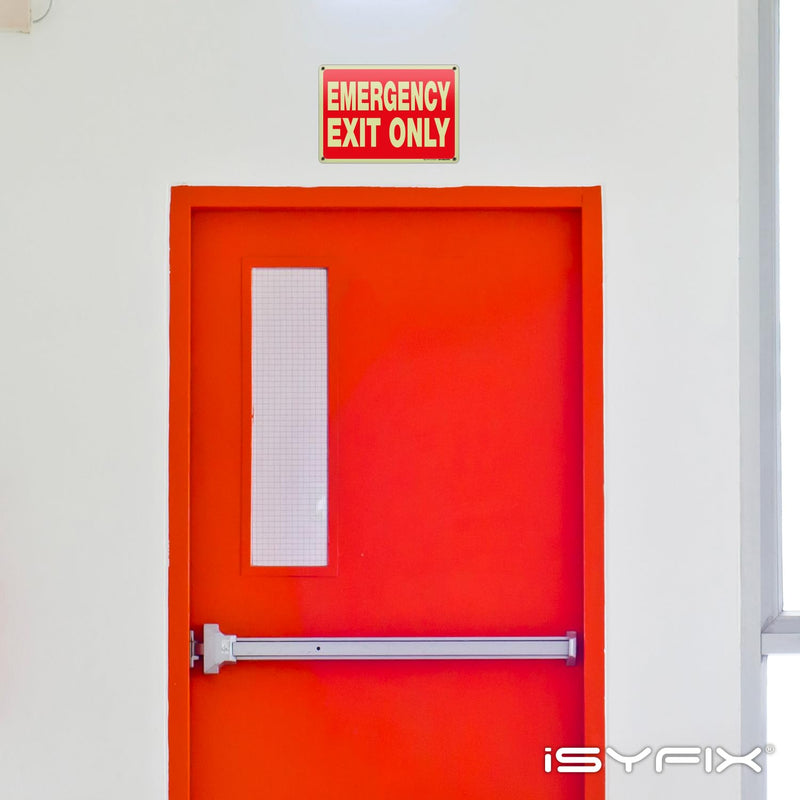iSYFIX Emergency Exit Only Glow in the Dark Sign – 6 Pack 10x7 Inch – 40 mil Thick Polystyrene Plastic Sign, Laminated UV, Scratch & Fade Resistance, Waterproof, Indoor & Outdoor 6 Pk 10x7 Plastic Glow