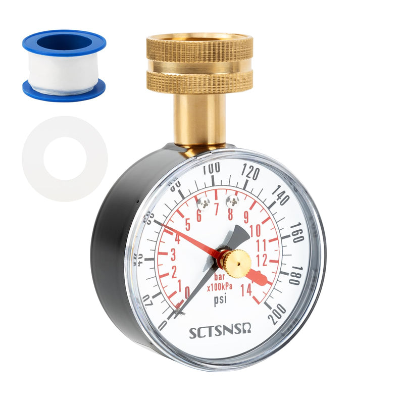 [Australia - AusPower] - 0 to 200 Psi Water Pressure Test Gauge with Red Max Pointer, 2.5 inch Dial Size, 3/4 inch Female Garden Hose Thread, Black Steel Case, Inspector for Home Hose Bib, House Water Tube, Spigot 