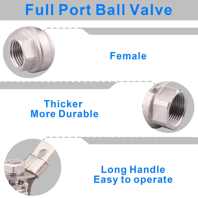 [Australia - AusPower] - DERNORD 2 Pack Stainless Steel 304 Ball Valve, 2-Piece Full Port Heavy Duty for WOG with Locking Device (1/2" NPT) 1/2" NPT Pack of 2 