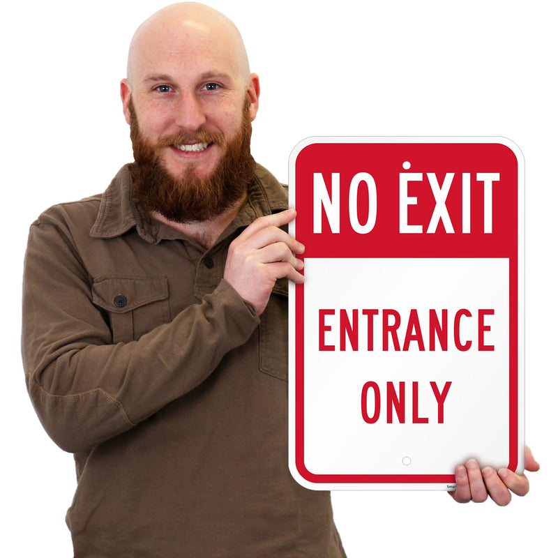 SmartSign 18 x 12 inch “No Exit - Entrance Only” Metal Sign, Screen Printed, 63 mil Laminated Rustproof Aluminum, Red and White, Made in USA Non-Reflective